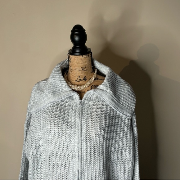 New ASHLEY STEWART Two Way Zip Ribbed Sweater Heather Grey Gray Size-3X - Picture 3 of 6